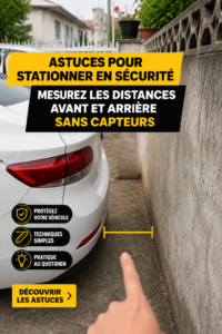 Une conductrice manœuvrant sa voiture pour se garer sans utiliser de capteurs, montrant une méthode de stationnement sécurisée.