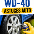 Bouteille de WD-40 sur un fond de bricolage avec outils.