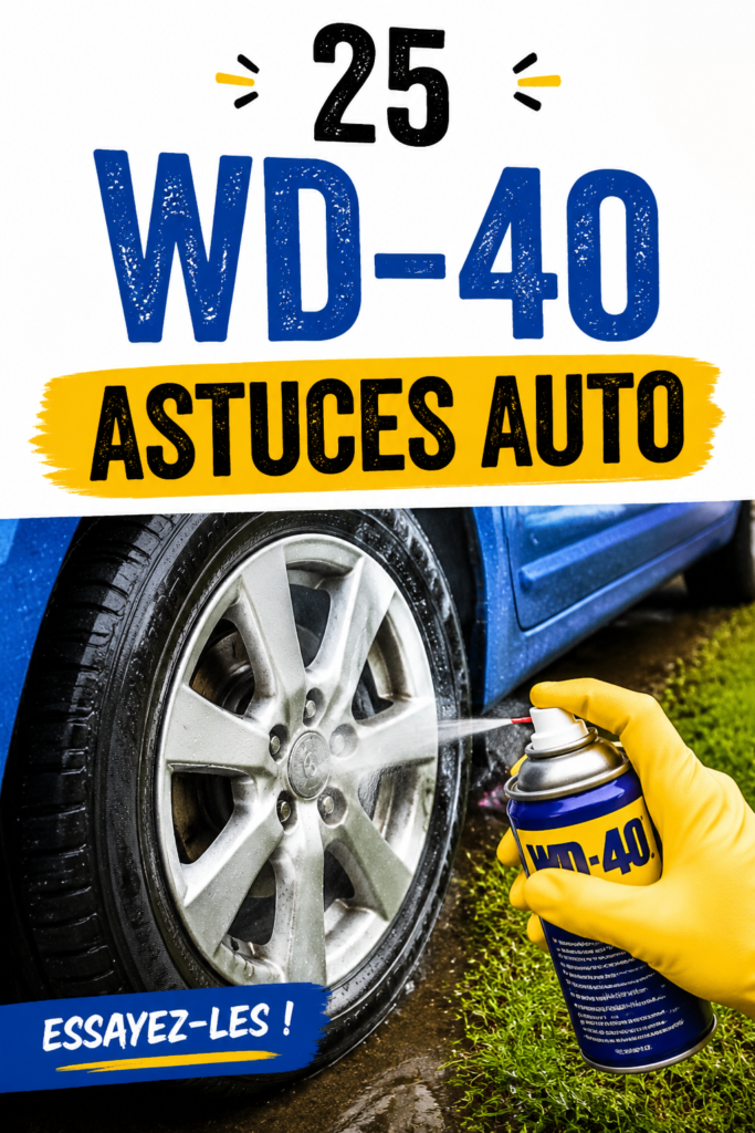 Bouteille de WD-40 sur un fond de bricolage avec outils.