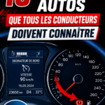 Une voiture sur une route avec des panneaux d'astuces pour le conducteur
