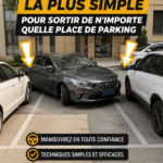 Une voiture sortant facilement d'un parking en toute tranquillité.