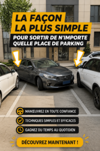 Une voiture sortant facilement d'un parking en toute tranquillité.