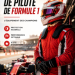 Un costume de pilote de Formule 1 stylé exposé sur un mannequin.