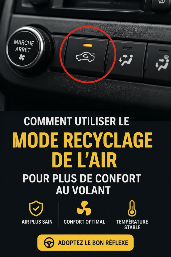 Illustration d'une voiture avec le système de recirculation d'air activé pour un confort de conduite accru.