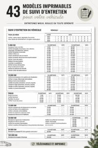 Un modèle d'entretien de véhicule à imprimer, montrant des informations pratiques sur l'entretien automobile.